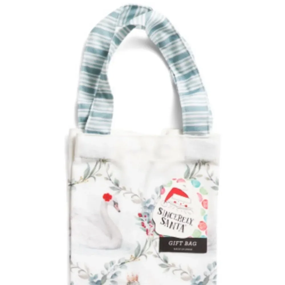 Sincerely Santa White Green Red Christmas Swans Canvas Wine Gift Bag